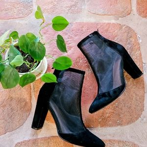 Black mesh heel booties